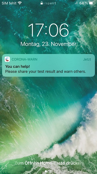 Corona-Warn-App Reminder to Share Test Result