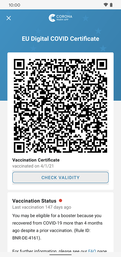 Textbox with reminder for a booster vaccination