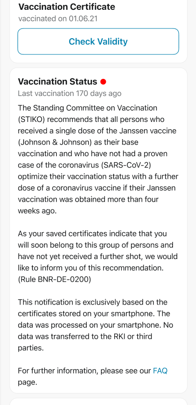 Notification for users vaccinated with the vaccine from Jonson&Johnson