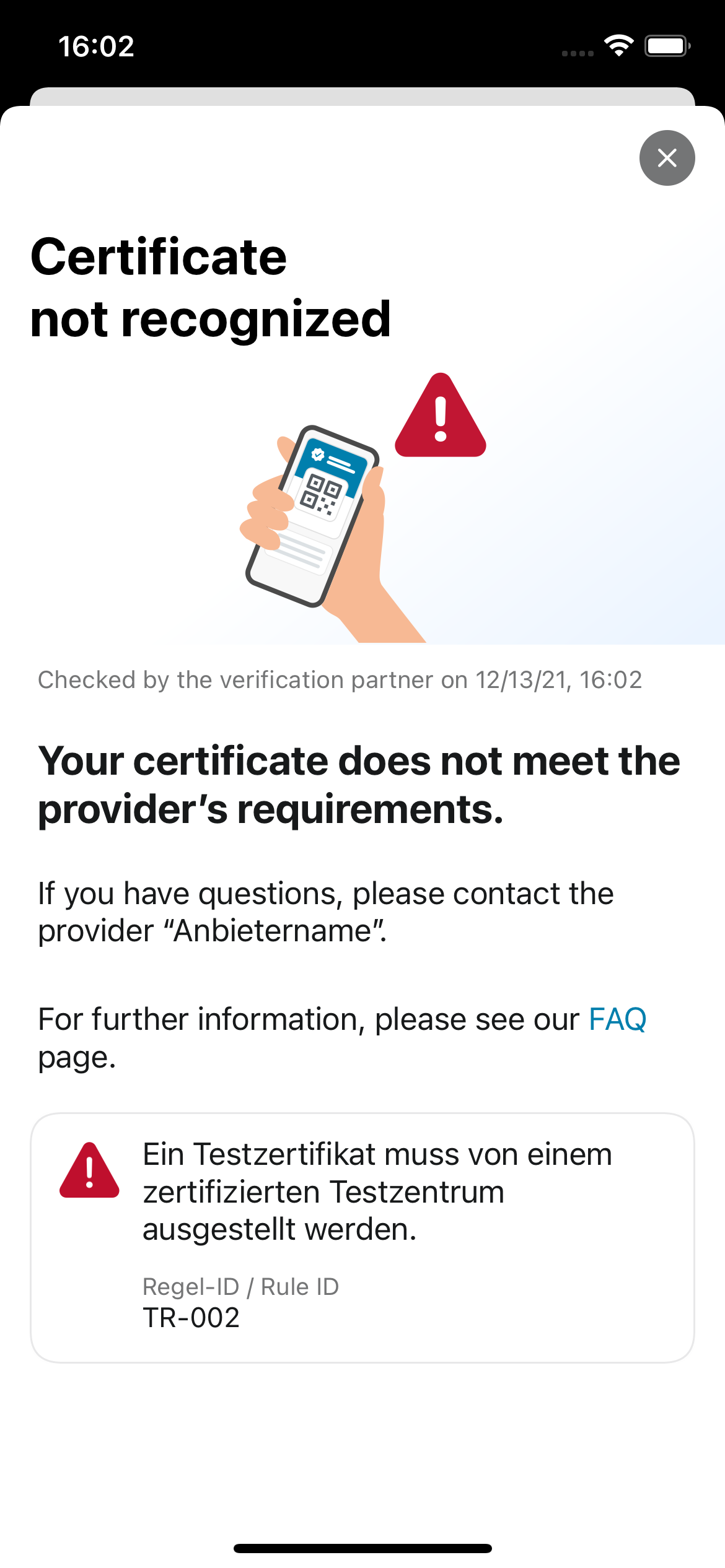 Certificate not recognized