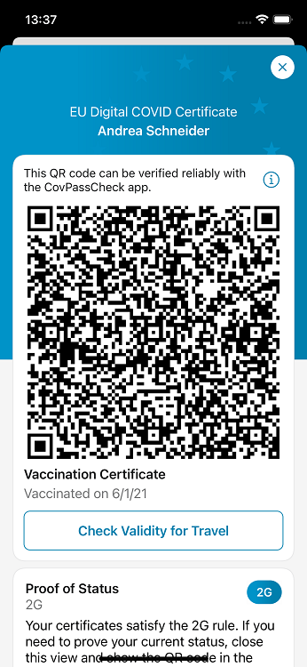 details screen with QR code