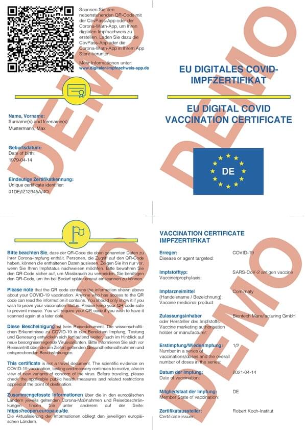 EU Digital COVID Vaccination Certificate